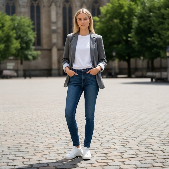 Ambiance Jackets & Blazers - Ambiance Classic Charcoal Blazer with Pin Striped Lining L